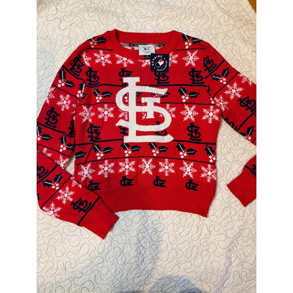 St Louis Cardinals Cropped Ugly Christmas Sweater Women Holiday Size Medium